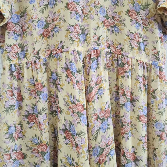 Vintage Leslie Fay Yellow Floral Prairie Cottagecore Midi Dress Size 18 (XL Fit) - Picture 5 of 16